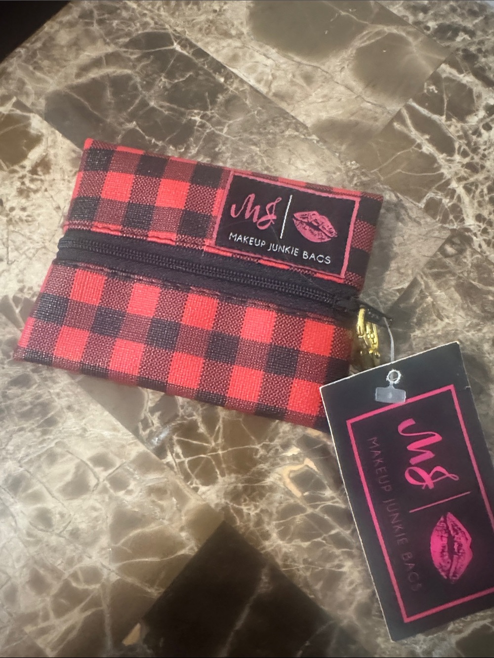 Makeup Junkie Bags Red Buffalo Plaid Card & Key Holder